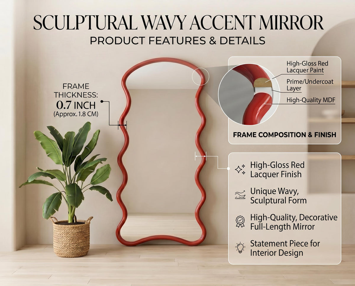 Wavy Full Length Floor Mirror — Leaning Bedroom Mirror