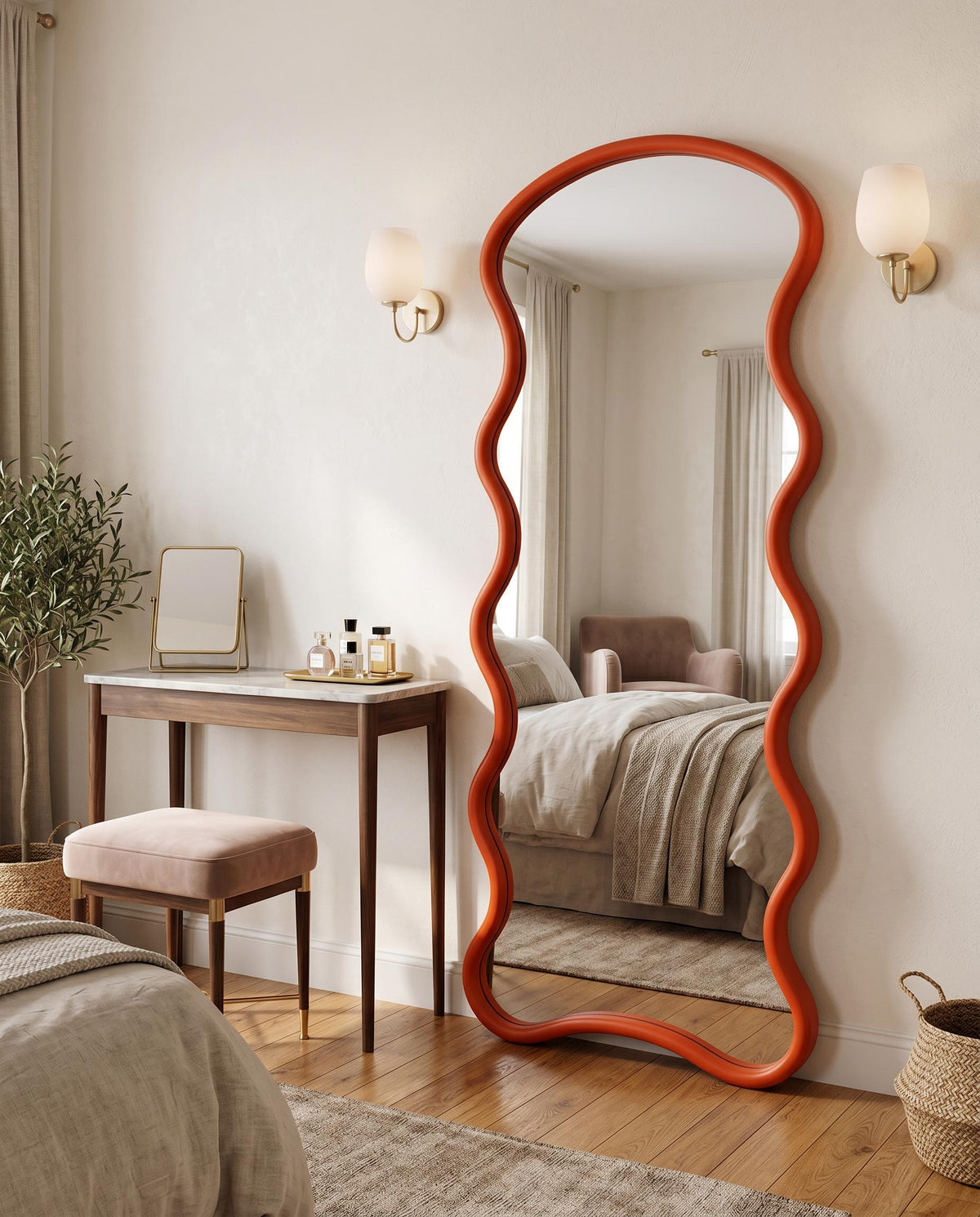 Wavy Full Length Floor Mirror — Leaning Bedroom Mirror