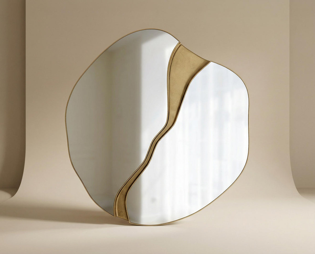 Split Wave Organic Wall Mirror — Gold Decor Accent