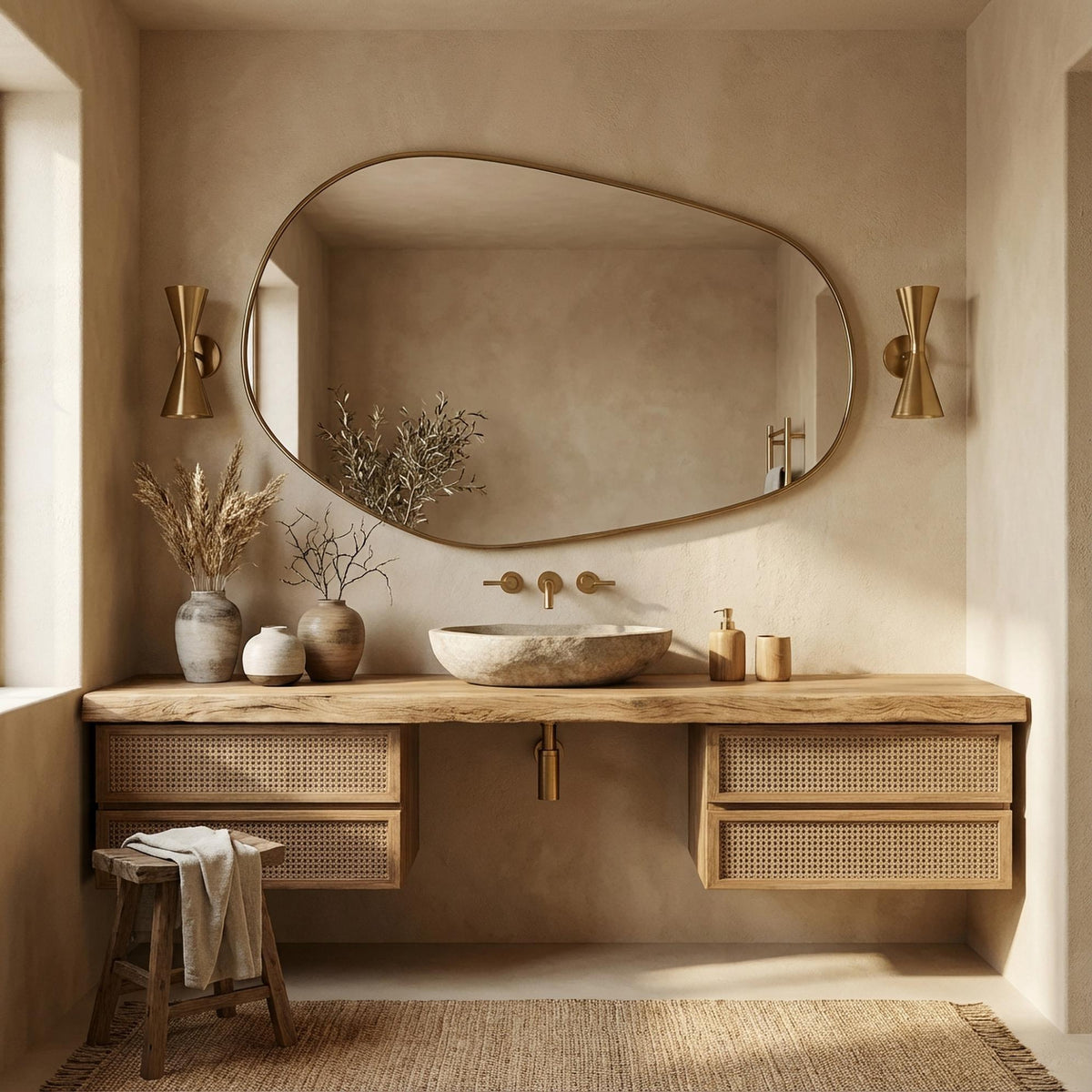 Asymmetrical Abstract Large Mirror, Irregular Wall Decor, Modern Wavy Gold Mirror, Statement Piece