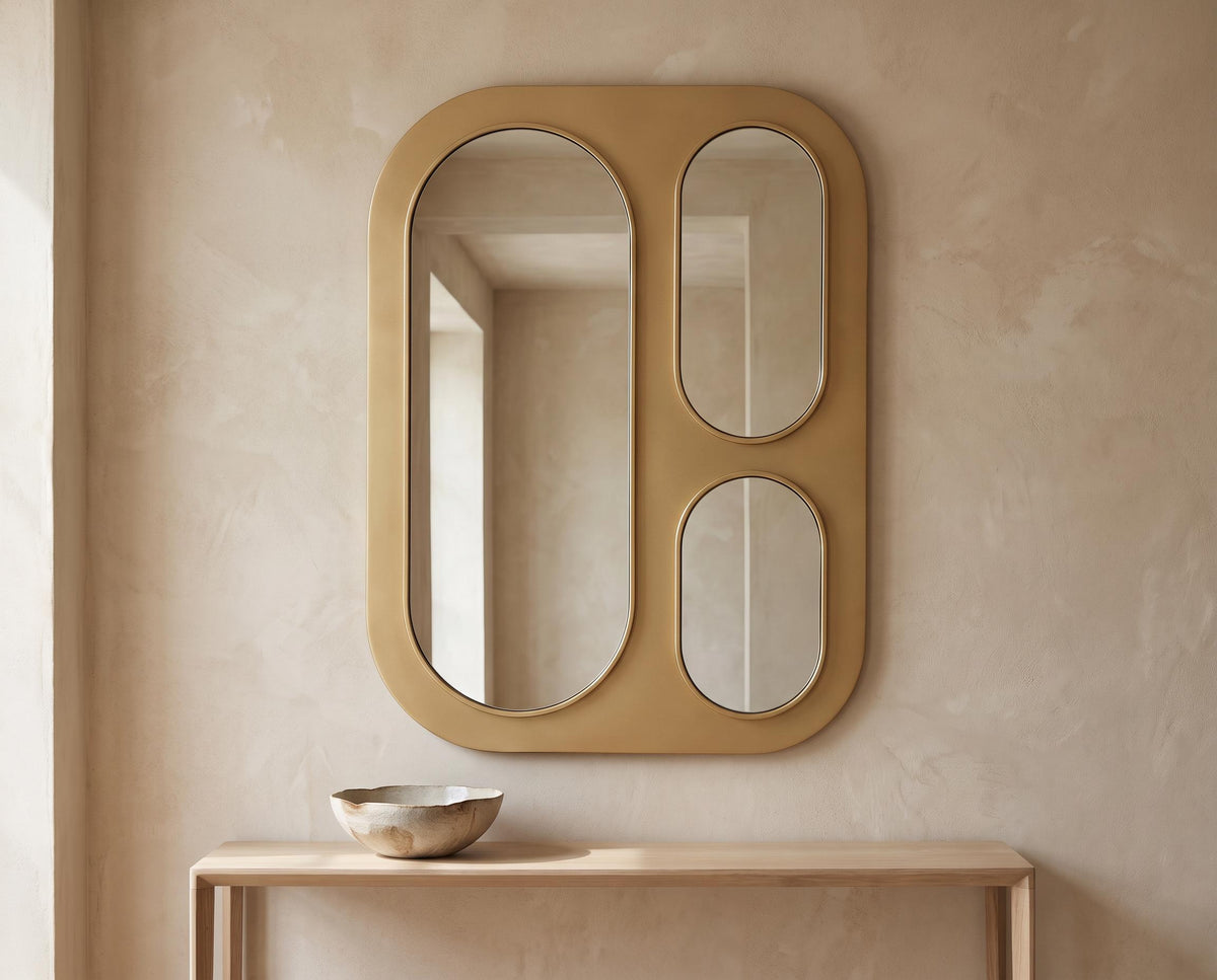 Geometric Multi Panel Wall Mirror, Art Deco Gold Statement Decor, Modern Entryway Accent