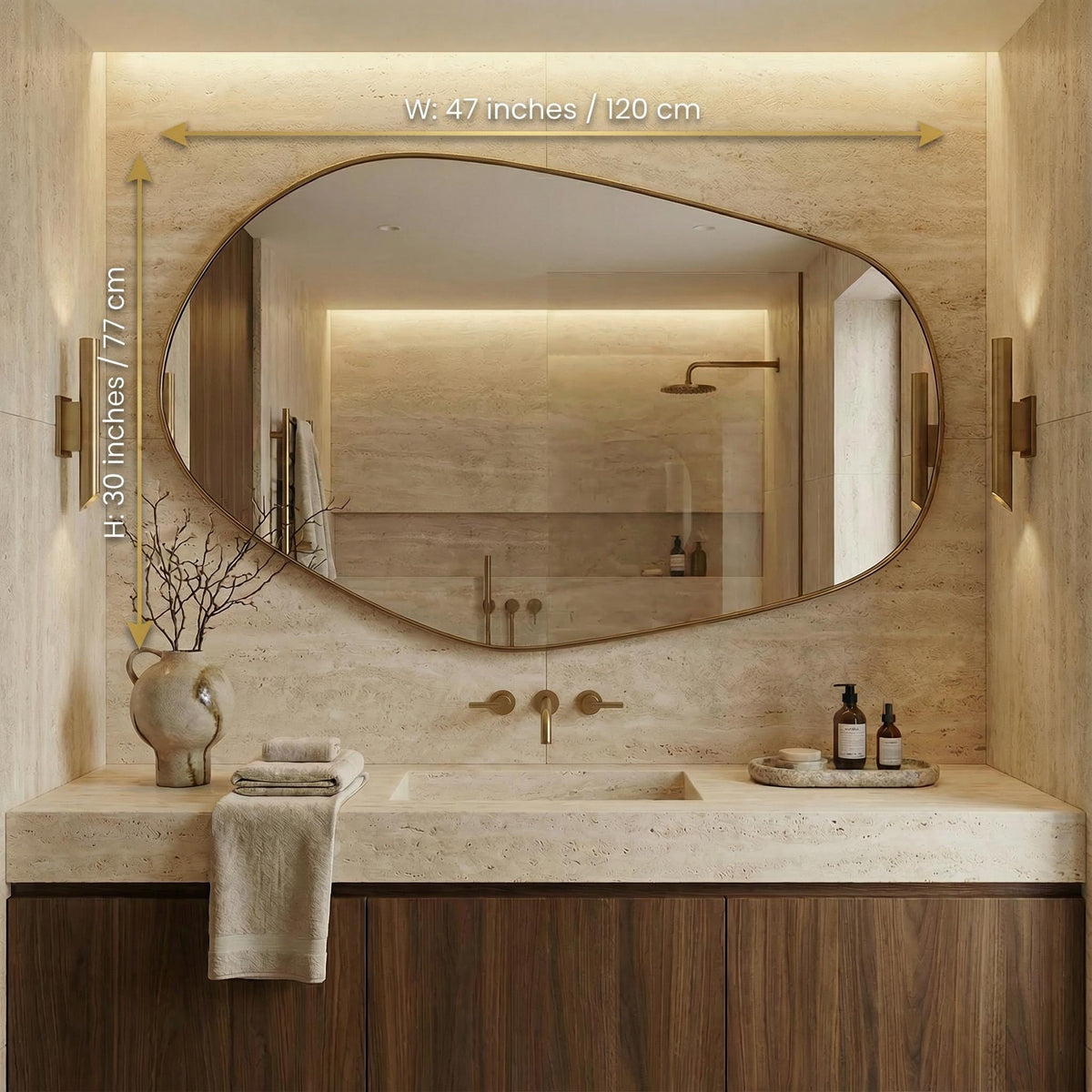 Asymmetrical Abstract Large Mirror, Irregular Wall Decor, Modern Wavy Gold Mirror, Statement Piece