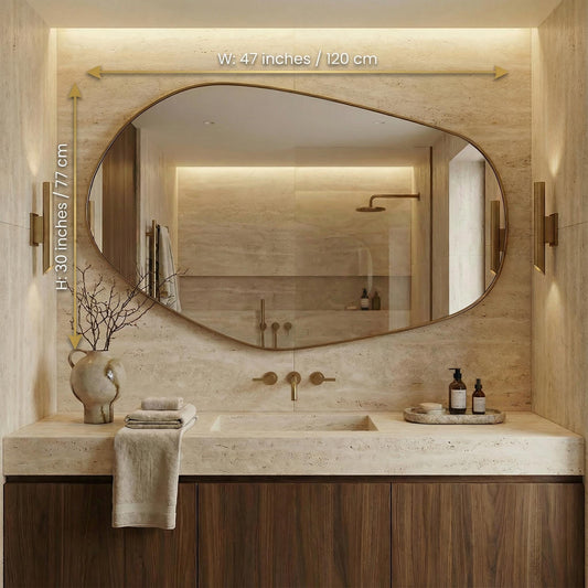Asymmetrical Abstract Large Mirror, Irregular Wall Decor, Modern Wavy Gold Mirror, Statement Piece