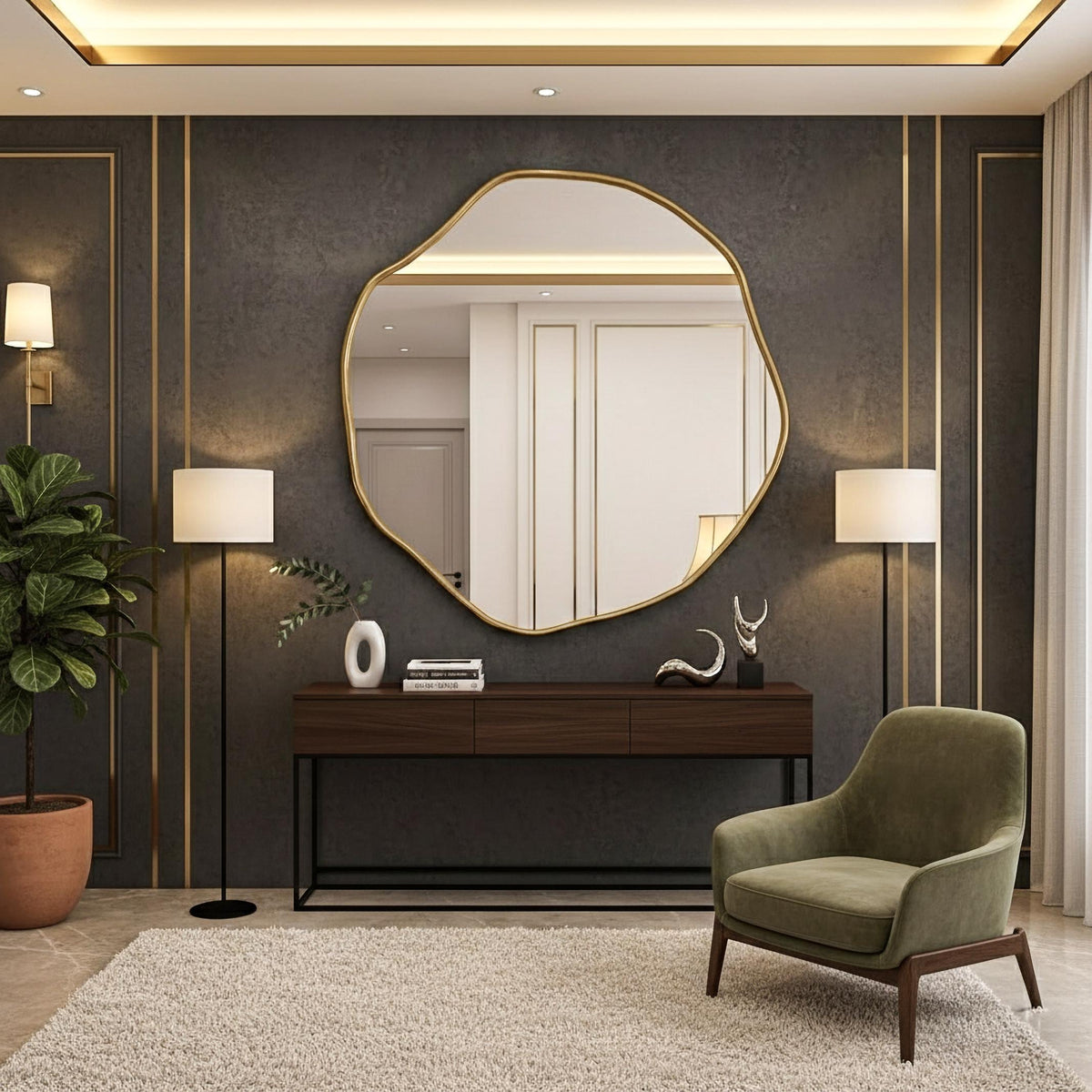 Asymmetrical Abstract Wavy Squiggle Mirror, Irregular Wall Decor, Elegant Statement Piece for Modern Interiors