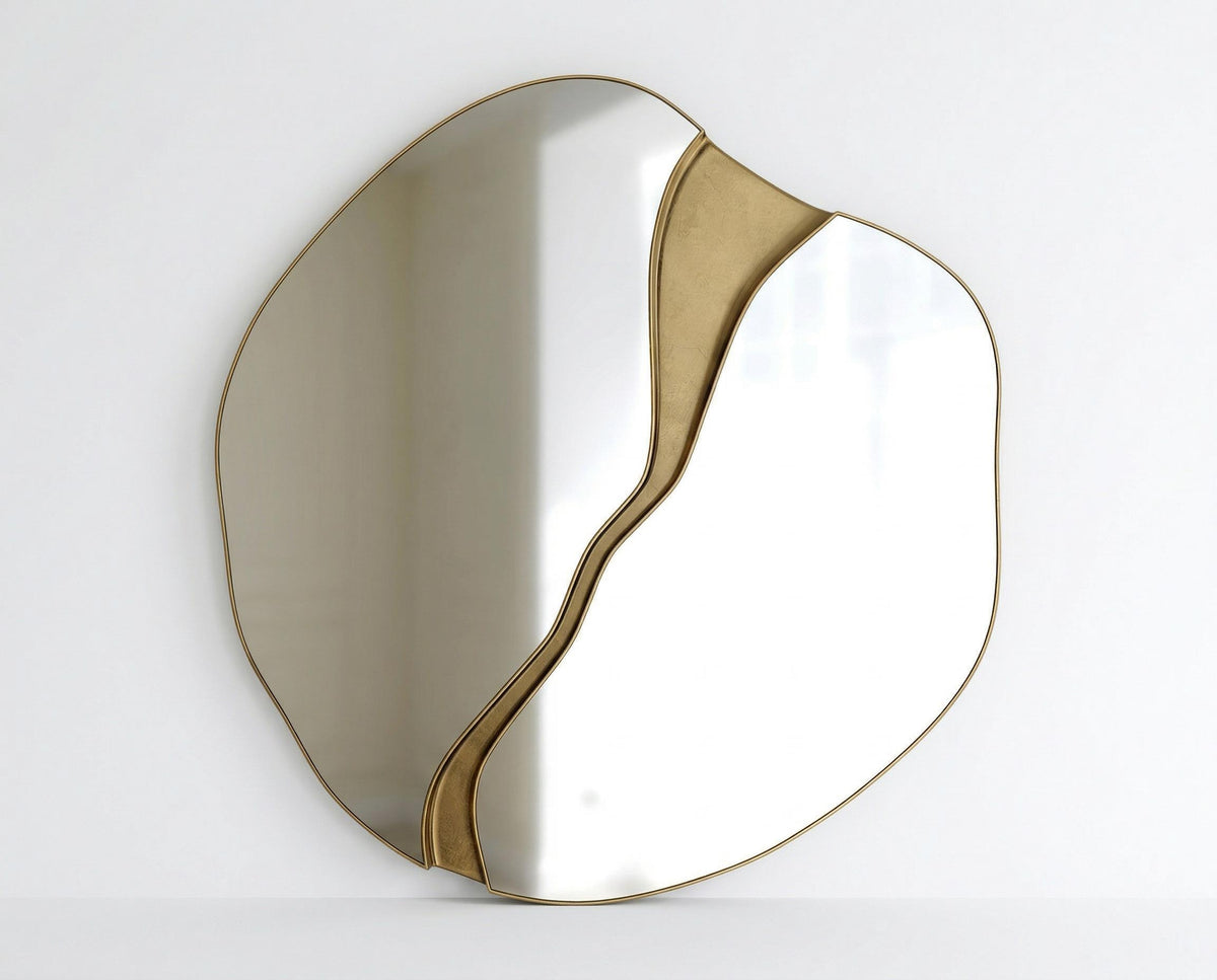 Split Wave Organic Wall Mirror — Gold Decor Accent