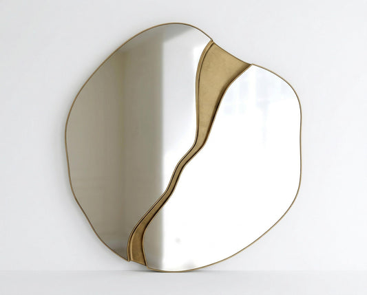 Split Wave Organic Wall Mirror — Gold Decor Accent