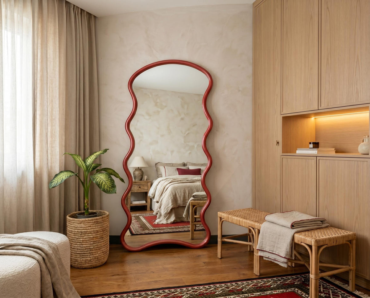 Wavy Full Length Floor Mirror — Leaning Bedroom Mirror