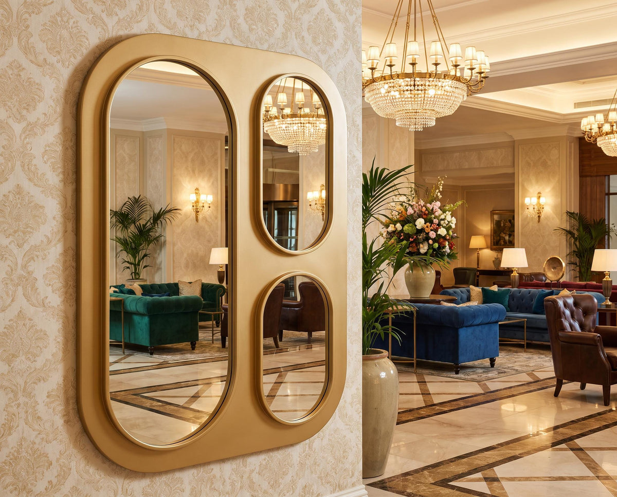 Geometric Multi Panel Wall Mirror, Art Deco Gold Statement Decor, Modern Entryway Accent