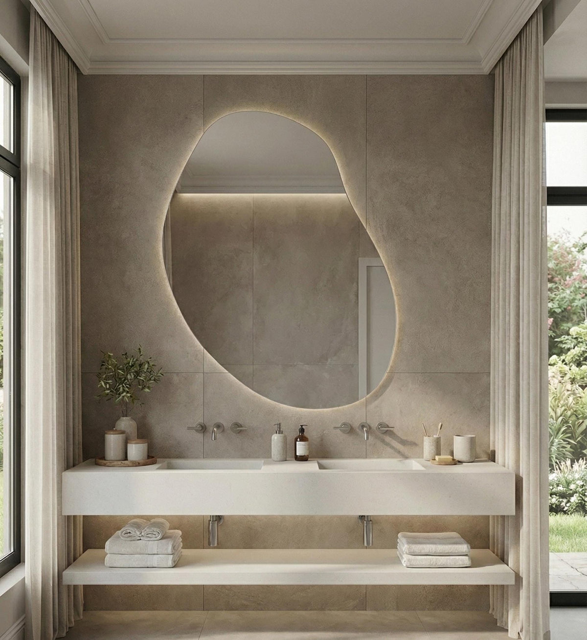 LED Lighted Asymmetrical Backlit Mirror