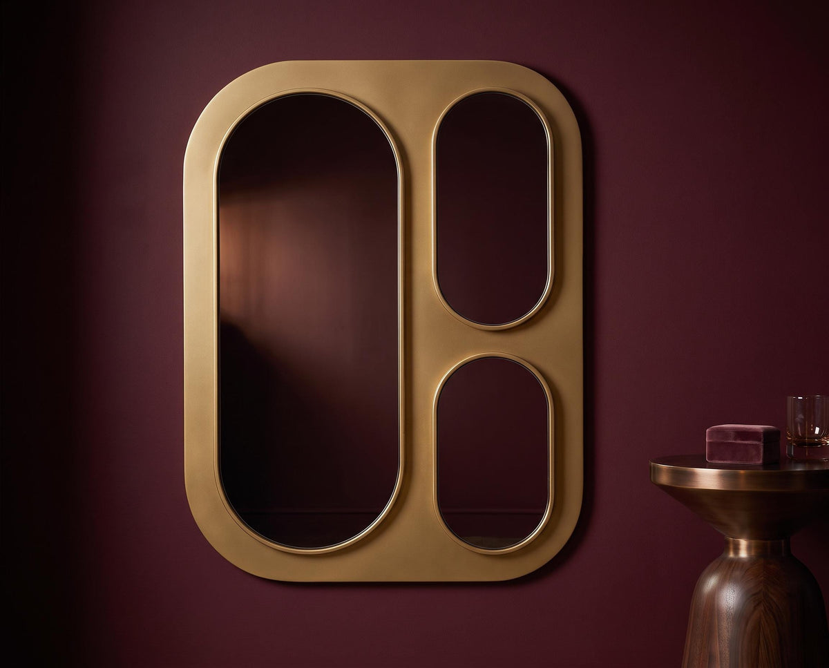 Geometric Multi Panel Wall Mirror, Art Deco Gold Statement Decor, Modern Entryway Accent
