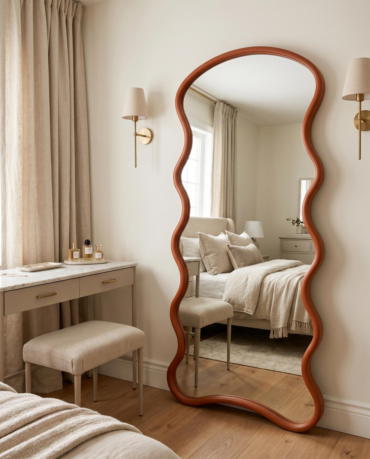 Wavy Full Length Floor Mirror — Leaning Bedroom Mirror